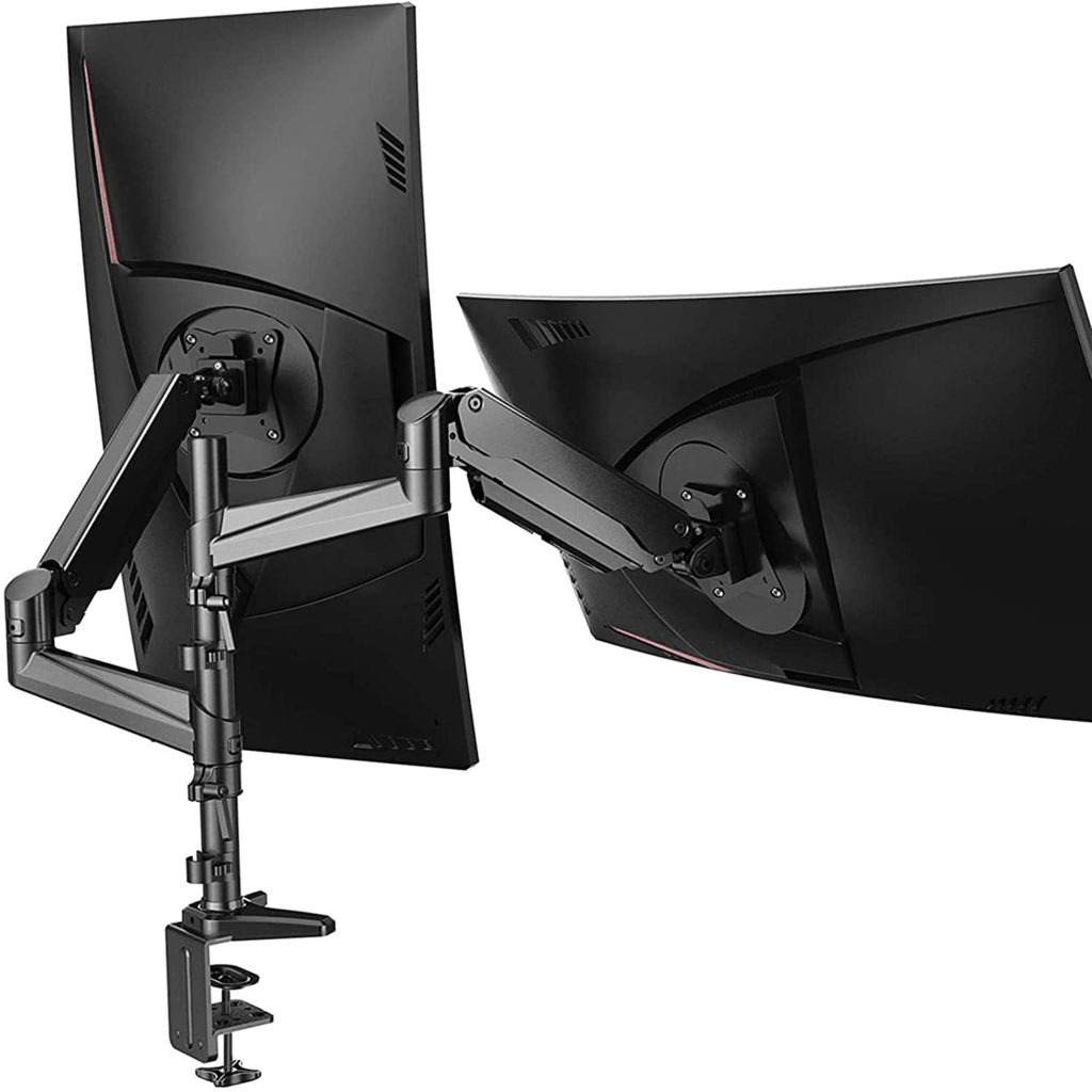 HUANUO Grommet Dual VESA Bracket Desk Flat Curved Monitor C Clamp Mount LCD Stand