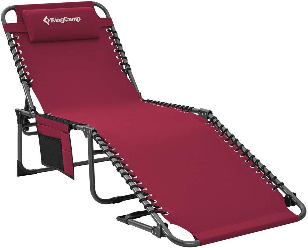 KingCamp Chaise Beach Lounge Camping Pool Folding Cot Bed Pillow Recliner Chair